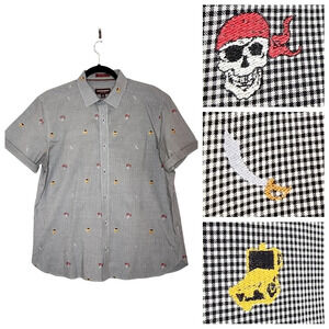 Johnston & Murphy Pirate Themed Plaid Short Sleeve Button Shirt Men's Medium